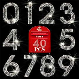 Locacrystal 40Pcs Bling Rhinestone Numbers Self-adhesive Glitter Number Stickers for Mailbox Cars Doors Crafts 0-9 DIY Crystal Iron-on Numbers for Clothing crafts(Crystal/White,1.57")