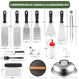 EWFEN Griddle Accessories Set of 30, Flat Top Grill Accessories Set for Blackstone and Camp Chef, Grill Spatula Set with Enlarged Spatulas, Basting Cover, Scraper for Outdoor BBQ