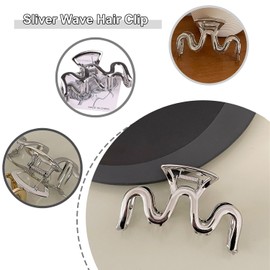 JATOMSSM Hair Claw Clips Metal Sliver Hair Clips for Thick Hair Small Wave Design Claw Clips for Girls Summer Hair Accessories No Slips Hair Jaw Clips Elegant Hair Grip Clips for Women 1 Pack