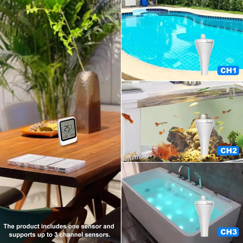 Wireless Pool Thermometer, IP68 Waterproof, 50 m Range (80-120 m