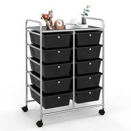SILKYDRY 10 Drawers Rolling Storage Cart, Roller Cart Organizer for Art, Tools, Craft, Paper, Scrapbook, Utility Cart with Wheels for Home Office School (Black)