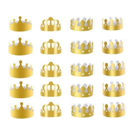 20 pcs Golden King Crowns, 4 Style Gold Paper Crowns, Prince Princess Gold Foil Paper Party Crown Hat Cap for Birthday