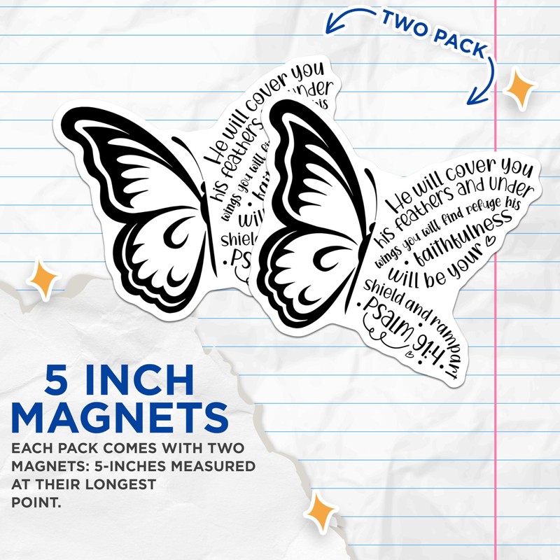 (2 Pack) Uplifting Butterfly Magnets - Inspirational Quote - Faith-Based