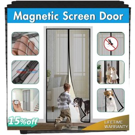 Magnetic Screen Door, IKSTAR Mosquito Net, Keep Bugs Out, Let Cool Breeze in - Self Sealing Magnets - Retractable Mesh Closure - Curtain Works with Pets, Sliding Door, Single, Back