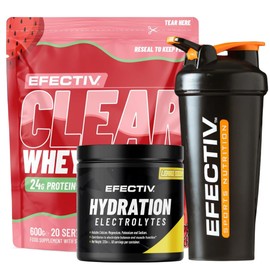 EFECTIV Bundle with Clear Whey Protein Isolate (Strawberry Watermelon) 600g, Electrolytes Hydration Powder (Lemon Energy) 330g and 600ml Shaker – Perfect for Hydration and Recovery Supplement