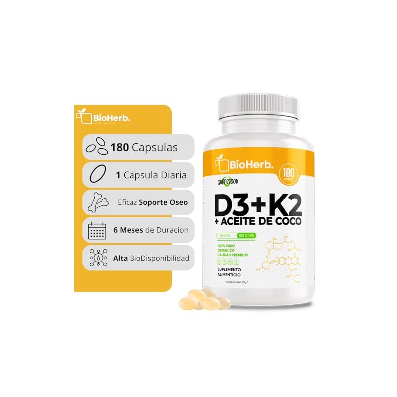 BioHerb® | Vitamina D3 + K2 (MK-7) con Aceite de