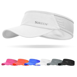 Sukeen Sun Visor Hat,UPF 50+ UV Sun Protective Sun Visors for Women,Running Hat Golf Hat for Men,Cooling Elastic Visor with Perspiration Breathable Sweatband,Sport Visor Cap for Tennis Cycling White
