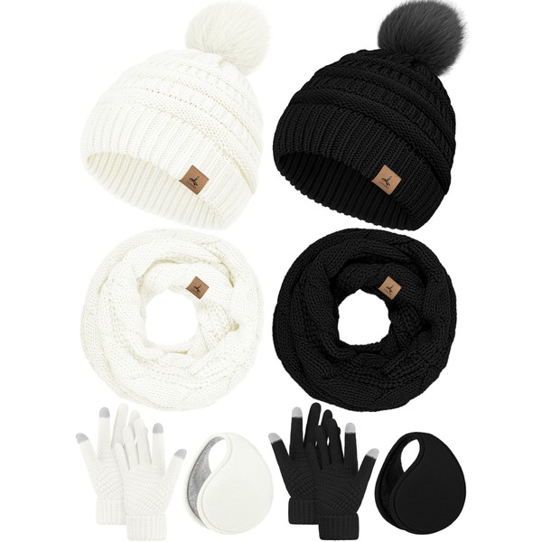 Earmuff Scarf Hat and Gloves for Women, Black Ivory Winter