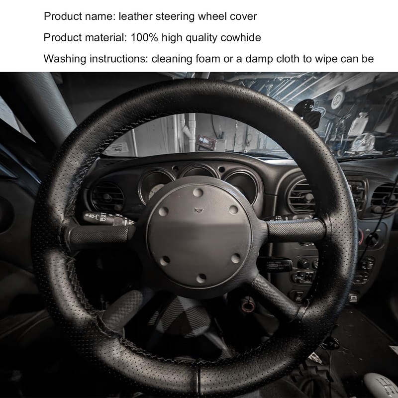 MUQIDA Genuine Leather Steering Wheel Cover, 15 Inches Breathable Stitch