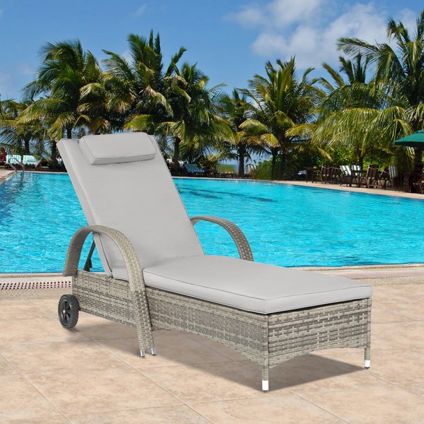 Outdoor Lounge Chair Patio Wicker Rattan Chaise Lounge Chairs for