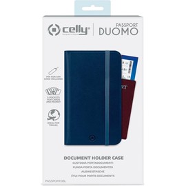 Celly PASSPORTDBL Travel Passport Holder, Useful Travel Accessory with Magnetic Closure and Pockets for Documents, Cards, Cash and Smartphones, Blue Faux Leather