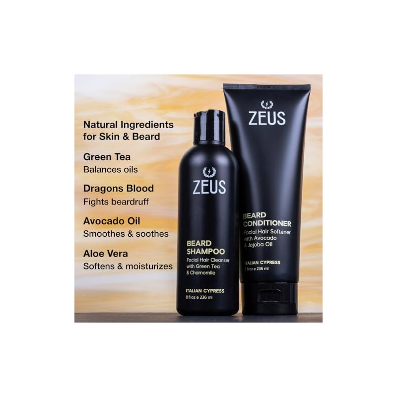 ZEUS Beard Shampoo and Conditioner Set for Men, Vanilla Rum