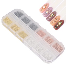 Nail Art DIY Ball Decorations, Nail Art Ball Decorations, 12 Grids, Practical Nail Art, Metal Beads for Women for Nail Salons (07)