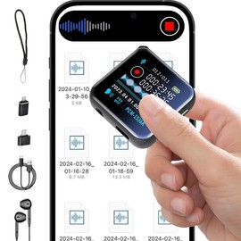 Compact Smart Recorder - Recording device with HD large screen microphone, compatible with cell phones, Android computers, copy recording and playback, portable recorder, HD noise reduction, suitable for meetings, interviews, work and study