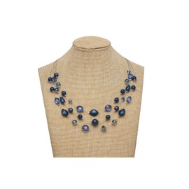 Coiris 3 Layers Illusion Wire Beaded Statement 19.5" Necklace for Women, Glass, No Gemstone