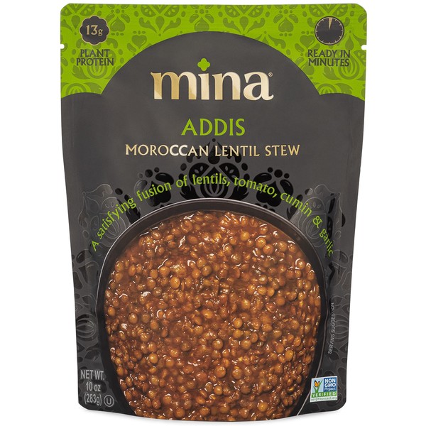 Mina Moroccan Lentils, Ready to Eat, Lentils High In Plant Based Protein, Vegan, Non-GMO, Gluten Free, Kosher, Microwavable, Packaged Meal & Side Dish, 10 oz