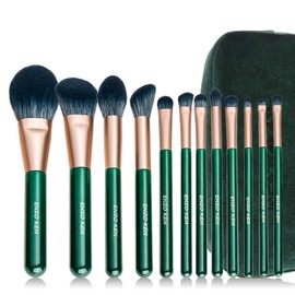 Natural Fibre and Goat Hair Make Up Brush Set Professional, Combined Hair Make Up Brush Set with Handbag by Luxury Enzo Ken, Green Cosmetic Brush Make Up Set, Natural Make Up Brush. Moyu