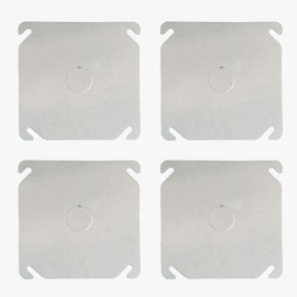 4 Packs Square Electrical Box Cover with 1/2 Inch Knockout, 4 Inch Metal Junction Box Covers, Flat Outlet Box Plate with Angled Mounting Slots for 4 inch Square Box