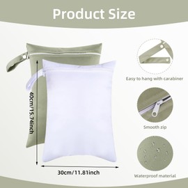 Pack of 2 Wet Bag, 40 x 30 cm Wet Bag with Zip, Waterproof Bag, Reusable Swimming Items, Laundry Bag, Travel Wet Bag for Beach Towels, Gym, Nursery, Grey + White