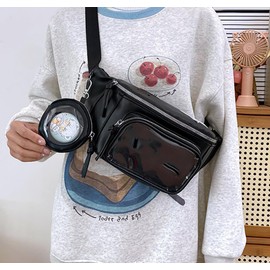 Ita Bag Crossbody,Chest Bag Pack,Shoulder Sling Bag with Button Organizer for Badge Pins Display Men Women (Black)