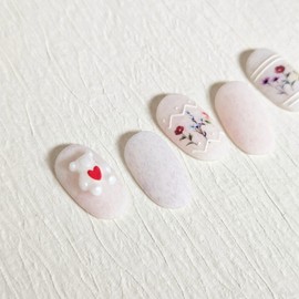 Heart Bear Handmade Nail Tips - Coffin Midi / 하트베어 수제네일팁 - 코핀미디