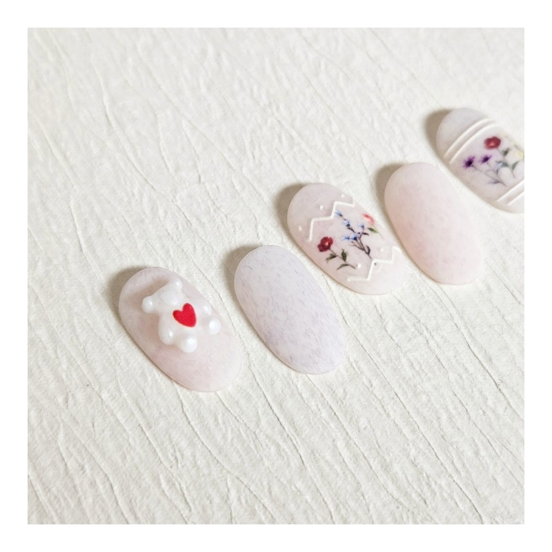 Heart Bear Handmade Nail Tips - Coffin Midi / 하트베어