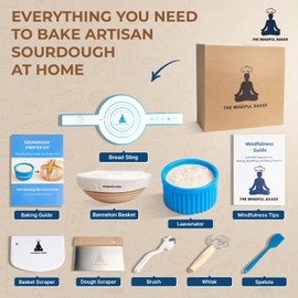 The Mindful Baker Sourdough Starter Kit | Exclusive Leavenator & Recipe Book with Mindful Baking Tips | Sourdough Kit with 9" Banneton Bread Proofing Basket