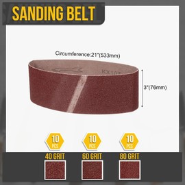 CoCud 3 x 21 Inch Sanding Belt, 30 Pcs 40/60/80 Grit Knife Sharpener Belts Work Sharpening for Belt Sander Knife Carving Tool Metal Working
