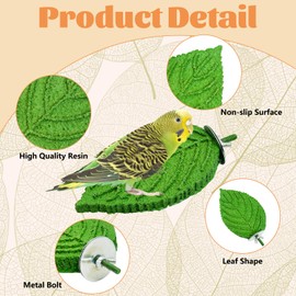 Apatal 3 Pcs Parrot Perch Resin Bird Beak Grinding Stone Leaf Shape Perch Stand Foot Clawing Trimmer Bird Cage Accessories for Cockatiels Conures Budgies Lovebirds (Green)