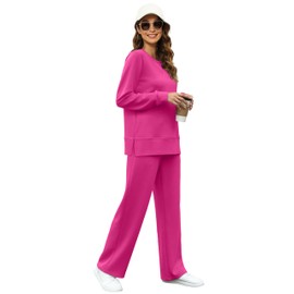 OFEEFAN Women's Two Piece Lounge Set Fall Fashion Travel Outfits Long Sleeve Loungewear Wide leg Track Suit Plus Size Sweatsuit Casual Winter Pink 3XL
