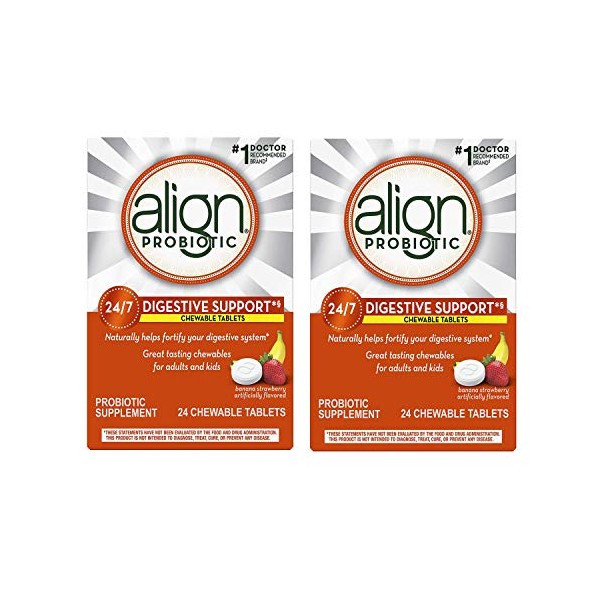 Align Probiotic Supplement Chewable Tablets Banana Strawberry Smoothie - 24 ct, Pack of 2