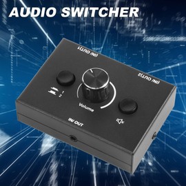 Aswalling 3.5mm Audio Switcher, 2 Input 1 Output/1 Input 2 Output Audio Splitter Switcher, Audio Switcher Box, One-Key Mute Button