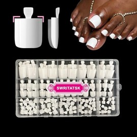 Swritatsk White Toe Nail Press Ons, Press On Toenails for Women, 150pcs White Toe Press On Nails tips, Fake Toenails Acrylic Toe Nail Tips Short Square False Toenails Artificial DIY 15 Sizes