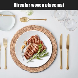 Hojalis Round Woven Placemats, Round Woven Placemats Set of 6, 30cm Handwoven Water Hyacinth Placemats, Wicker Placemat, Rattan Placemats, Braided Wicker Table Mats Dining Table, Home, Party, Wedding