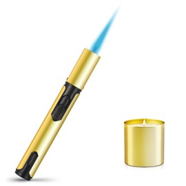 Navpeak Torch Lighter Windproof Jet Lighter, Refillable Butane Pen Shape Lighters with Gas Window, Versatile Kitchen Outdoor Candle Baking BBQ Grill Torch,1 Pack (Butane NOT Included) (Gold)