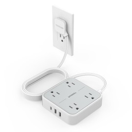 TESSAN Regleta Multicontacto con Protector de Sobretensión, 1.5M Plana Extension Electrica, Enchufe Plano Conector Multiple con 4 Salidas y 3 USB (1 USB C), Hogar Dorm Oficina, Gris