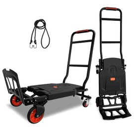 Folding Hand Truck, Dolly Cart Heavy Duty with 440lbs Capacity & 4 Wheels, Portable Hand Truck Dolly, 2in1 Transform Hand Cart, Collapsible Small Platform Cart for Home/Office/Travel Use, Easy Storage