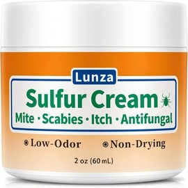 Sulfur Cream, Mite & Itch Support, Mites Treatment for Humans, Fast Soothing, Low-Odor & Non-Drying, for All Skin Types, 2 oz