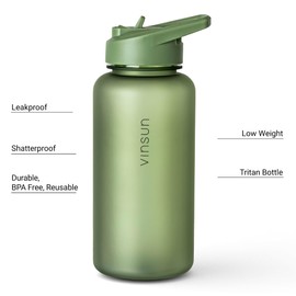 VINSUN Water Bottle 1L with Straw Lid - Tritan, BPA Free, Leak-proof - Lightweight Drinking Bottle for Sports, Outdoor, School, Bike, Gym