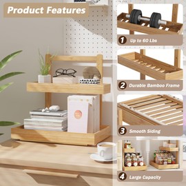 Bamboo Under Sink Organizer and Storage, 2 Tier Pull Out Cabinet Organizer, Slide Out Under Sink Storage Shelf, Undersink Organizers Shelves for Kitchen Bathroom Organization (Nature, 1 Pack)