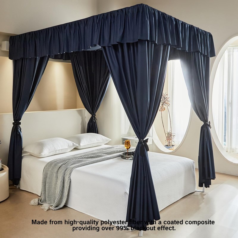 AIKASY Dark Blue Thickened Bed Canopy Curtains - Elegant Bedroom