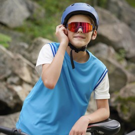 DUCO Polarized Kids Sunglasses Youth Baseball Sports Sun Glasses UV400 Shades with Strap for Teens Boys Girls DK310 (Dark Blue Frame Black Temple Revo Orange Lens)