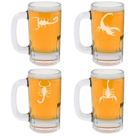12oz Beer Mug Stein Glass Set of 4 Gift Scorpion Collection