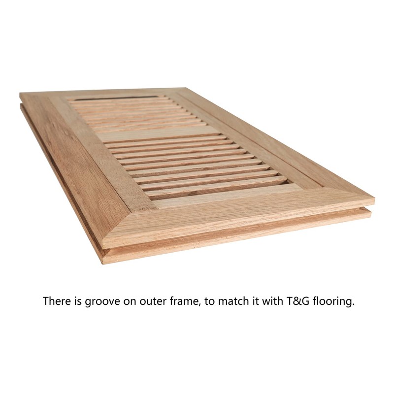Hardwood Red Oak Floor Register, Flush Mount with Frame, 6x12