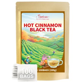 TeeLux Hot Cinnamon Black Tea Bags 100 Count, Vegan, Blend Cinnamon, Cloves, Orange Peel, Black Tea, Biodegradable Tea Bags