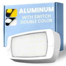 Gloppers Aluminum RV Exterior Porch Light, Dual-Color LED with Switch, 1400 Lumen 10-30V IP67 Waterproof Floodlight, Low Current All-Weather Lighting for Campers, Trailers, Trucks & 5th Wheels (White)