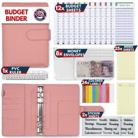 KASTLO A6 PU Leather 51pcs Budget Binder Notebook - Money Saving Wallet with Plastic Money Wallet Organiser, Label Sticker, Ruler - Budget Planner & Cash Envelopes for Cash Stuffing Wallet UK - Nude