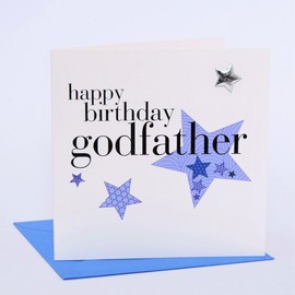 Claire Giles Hearts and Stars Happy Birthday Godfather Card,blue