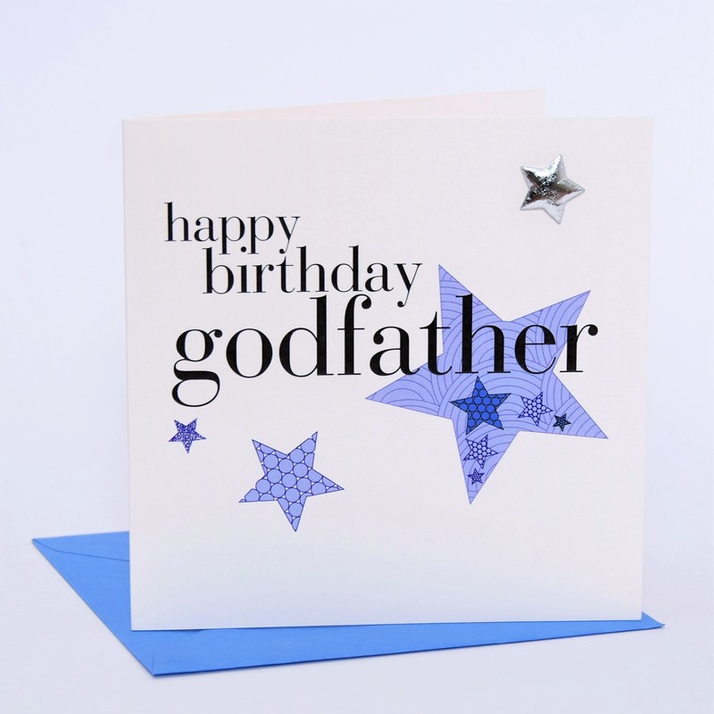 Claire Giles Hearts and Stars Happy Birthday Godfather Card,blue