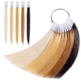Noverlife 30 Piezas de Muestras de Color de Cabello Humano Puro, Anillos de Prueba de Cabello Natural para Práctica de Peluquería de Salón